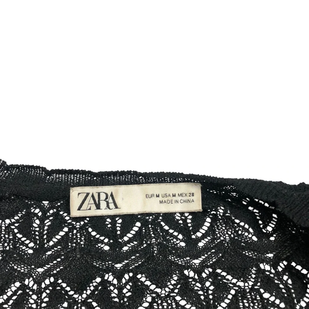 Zara Crochet Lace Knit Tie Front Bell Sleeve Crop Top Medium Witchy Whimsigoth